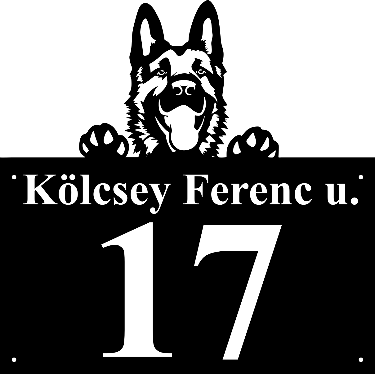 Egyedi, akril házszámtábla német juhászkutya sziluettel